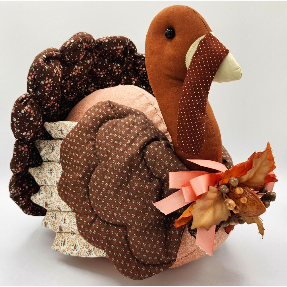 Fabric Stuffed Turkey Figurine Freestanding Thanksgiving Decor Centerpiece